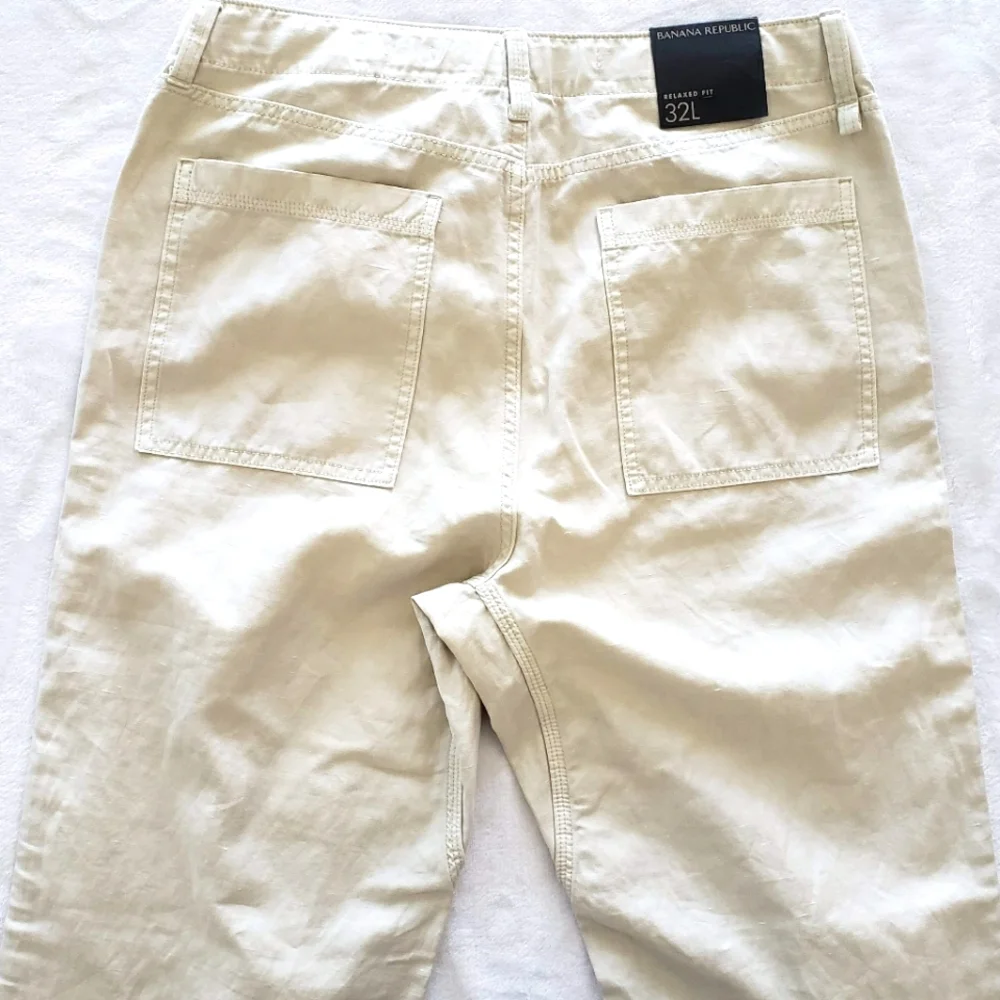 BANANA REPUBLIC Relaxed Fit Rolled Cuff Mid Rise Cotton Linen Pants--NWT--32 L